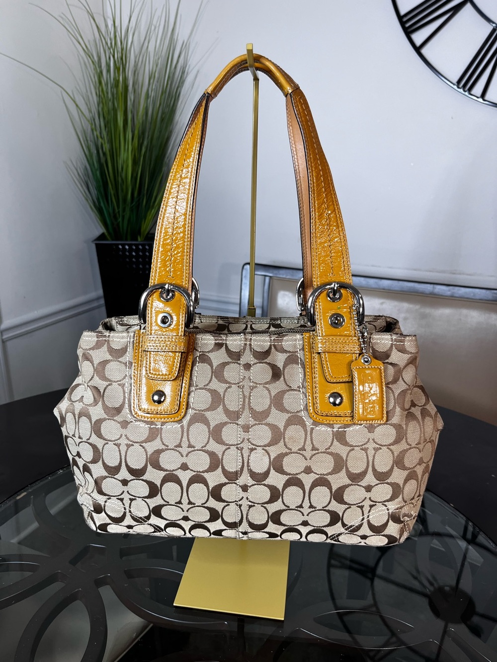 Coach Y2K Signature Canvas Bag Tan Leather Trim & Silver Hardware A0967-F13117